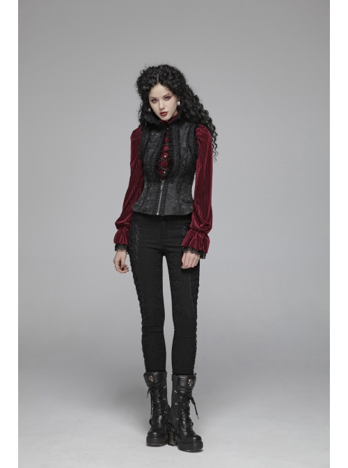 Gothic Stretch Tight Jacquard Printed Decoration Black Bottom Trousers