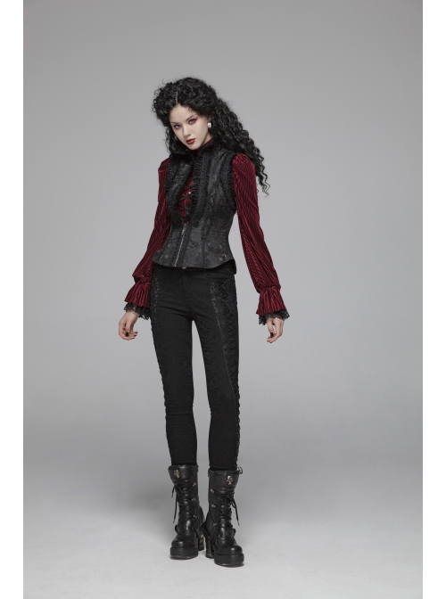 Gothic Stretch Tight Jacquard Printed Decoration Black Bottom Trousers