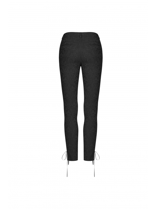 Gothic Stretch Tight Jacquard Printed Decoration Black Bottom Trousers
