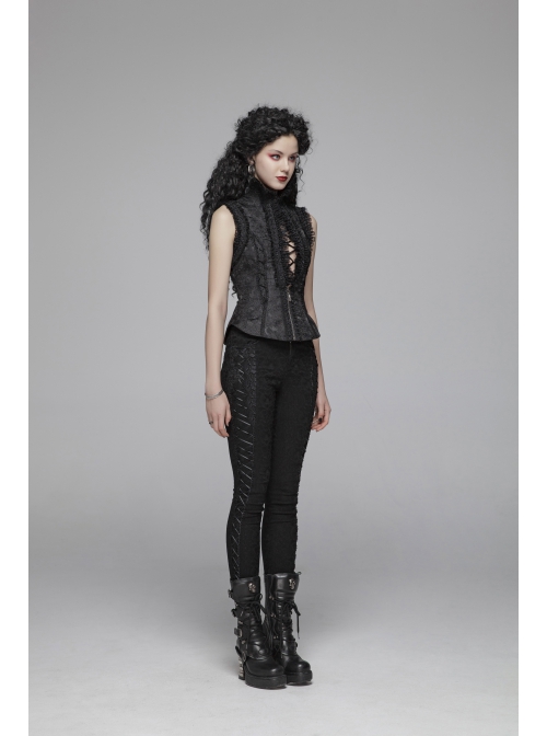 Gothic Stretch Tight Jacquard Printed Decoration Black Bottom Trousers