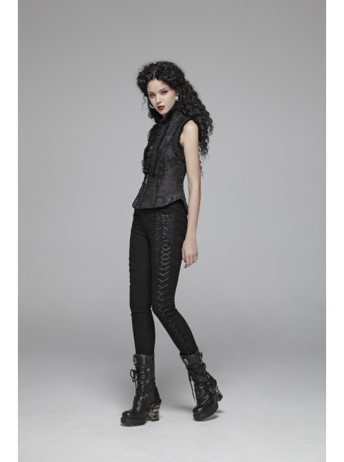 Gothic Stretch Tight Jacquard Printed Decoration Black Bottom Trousers