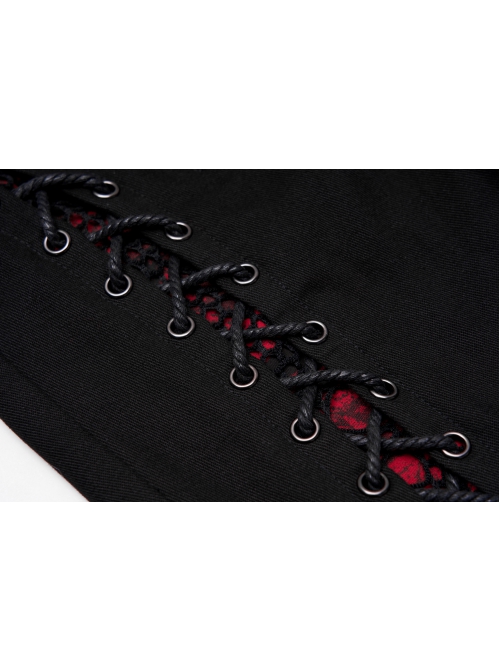 Punk Stretch Weaved Fabric Buttonhole Drawstring Zipper Design Women Trousers
