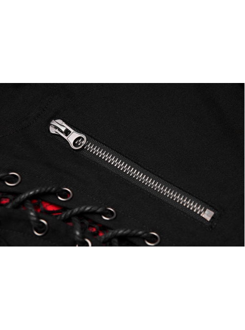 Punk Stretch Weaved Fabric Buttonhole Drawstring Zipper Design Women Trousers