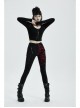 Punk Stretch Weaved Fabric Buttonhole Drawstring Zipper Design Women Trousers