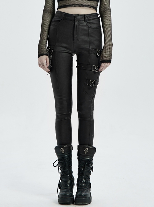 Punk Super Stretch Weaved Fabric Metal Love Lock Decoration Sexy Rebellious Tights