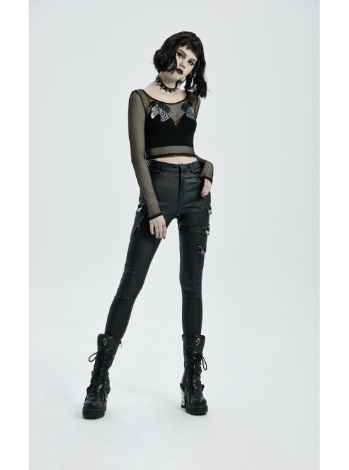Punk Super Stretch Weaved Fabric Metal Love Lock Decoration Sexy Rebellious Tights
