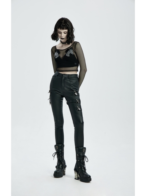Punk Super Stretch Weaved Fabric Metal Love Lock Decoration Sexy Rebellious Tights