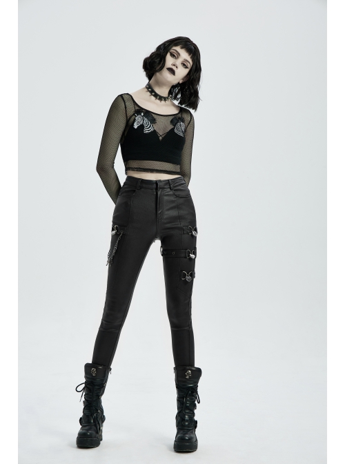 Punk Super Stretch Weaved Fabric Metal Love Lock Decoration Sexy Rebellious Tights