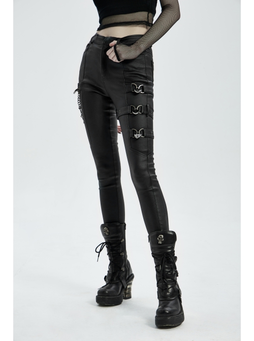 Punk Super Stretch Weaved Fabric Metal Love Lock Decoration Sexy Rebellious Tights