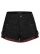 Punk Elastic Red And Black Lattice Stitching Side Rope Decoration Shorts