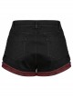 Punk Elastic Red And Black Lattice Stitching Side Rope Decoration Shorts