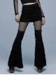 Gothic Knitted Fabric Central Mesh Splicing Design Belt Decoration Flare Long Pants