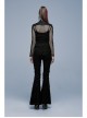 Gothic Knitted Fabric Central Mesh Splicing Design Belt Decoration Flare Long Pants
