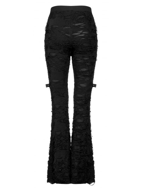 Gothic Knitted Fabric Central Mesh Splicing Design Belt Decoration Flare Long Pants