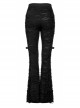 Gothic Knitted Fabric Central Mesh Splicing Design Belt Decoration Flare Long Pants