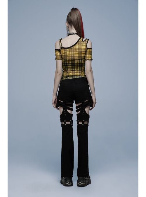 Punk Stretch Weaved Fabric Irregular Hollow Stitching And Detachable Design Stylish Long Pants
