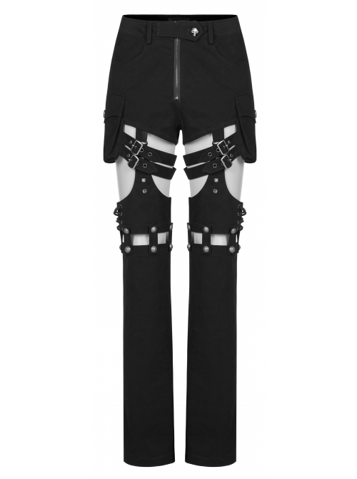 Punk Stretch Weaved Fabric Irregular Hollow Stitching And Detachable Design Stylish Long Pants