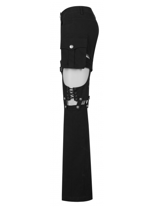 Punk Stretch Weaved Fabric Irregular Hollow Stitching And Detachable Design Stylish Long Pants
