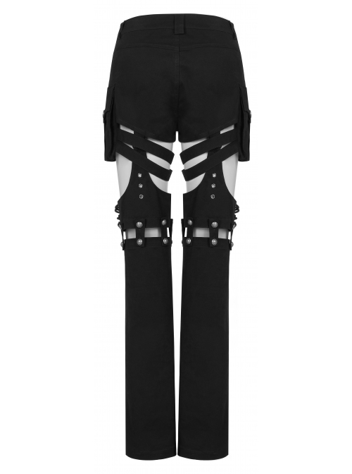 Punk Stretch Weaved Fabric Irregular Hollow Stitching And Detachable Design Stylish Long Pants