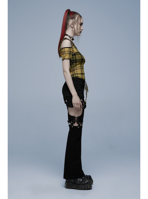 Punk Stretch Weaved Fabric Irregular Hollow Stitching And Detachable Design Stylish Long Pants