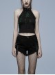 Gothic Stretch Denim Fabric Irregular Ribbon Doodle Pattern Decoration Contrast Color Ragged Jeans