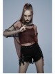 Gothic Stretch Denim Fabric Irregular Ribbon Doodle Pattern Decoration Contrast Color Ragged Jeans