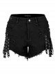 Gothic Stretch Denim Fabric Irregular Ribbon Doodle Pattern Decoration Contrast Color Ragged Jeans