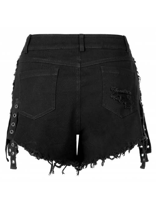 Gothic Stretch Denim Fabric Irregular Ribbon Doodle Pattern Decoration Contrast Color Ragged Jeans