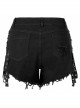 Gothic Stretch Denim Fabric Irregular Ribbon Doodle Pattern Decoration Contrast Color Ragged Jeans