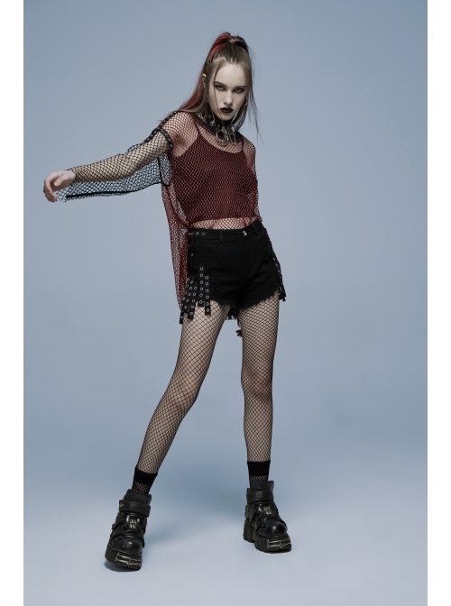 Gothic Stretch Denim Fabric Irregular Ribbon Doodle Pattern Decoration Contrast Color Ragged Jeans