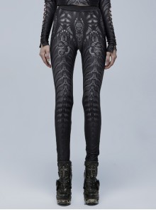 Goth SkinnySkull Print Fabric Decoration Skeleton Black Print Leggings