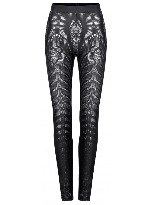 Goth SkinnySkull Print Fabric Decoration Skeleton Black Print Leggings