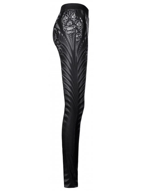 Goth SkinnySkull Print Fabric Decoration Skeleton Black Print Leggings
