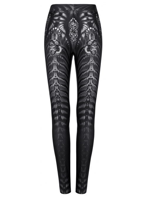 Goth SkinnySkull Print Fabric Decoration Skeleton Black Print Leggings
