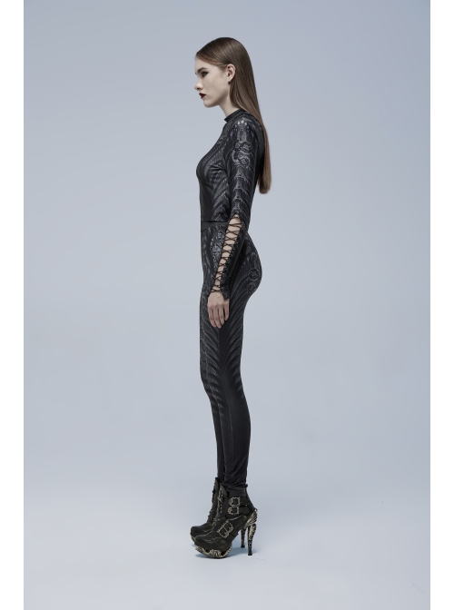 Goth SkinnySkull Print Fabric Decoration Skeleton Black Print Leggings