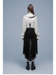 Gothic Coffin Shape Design Lace Print Button Decoration Black Shorts