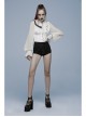 Gothic Coffin Shape Design Lace Print Button Decoration Black Shorts