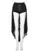 Gothic Coffin Shape Design Lace Print Button Decoration Black Shorts