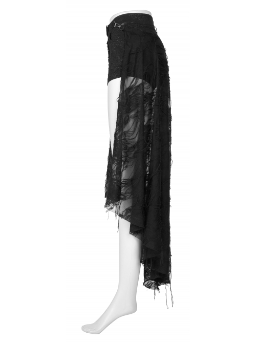 Gothic Coffin Shape Design Lace Print Button Decoration Black Shorts