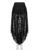 Gothic Coffin Shape Design Lace Print Button Decoration Black Shorts