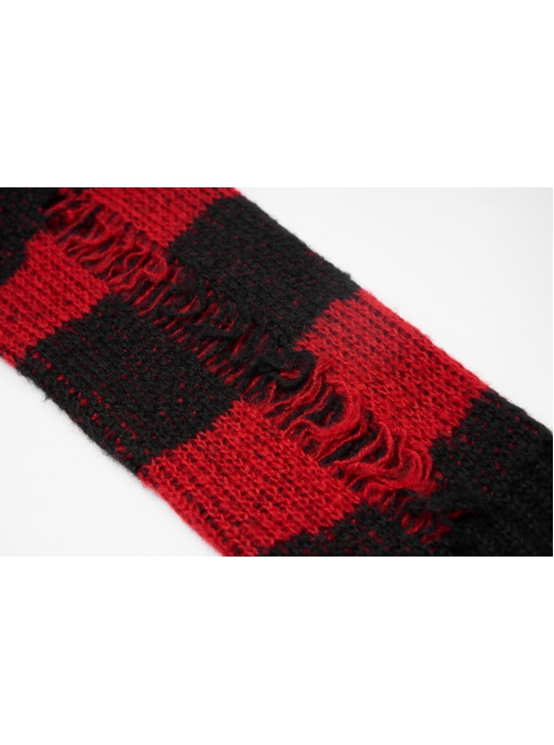 Gothic Irregular Stripe Pattern Hole Design Hem Slit Loose Pullover Sweater
