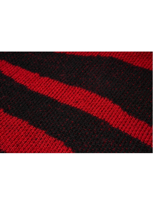 Gothic Irregular Stripe Pattern Hole Design Hem Slit Loose Pullover Sweater