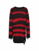 Gothic Irregular Stripe Pattern Hole Design Hem Slit Loose Pullover Sweater