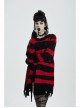 Gothic Irregular Stripe Pattern Hole Design Hem Slit Loose Pullover Sweater