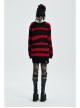 Gothic Irregular Stripe Pattern Hole Design Hem Slit Loose Pullover Sweater