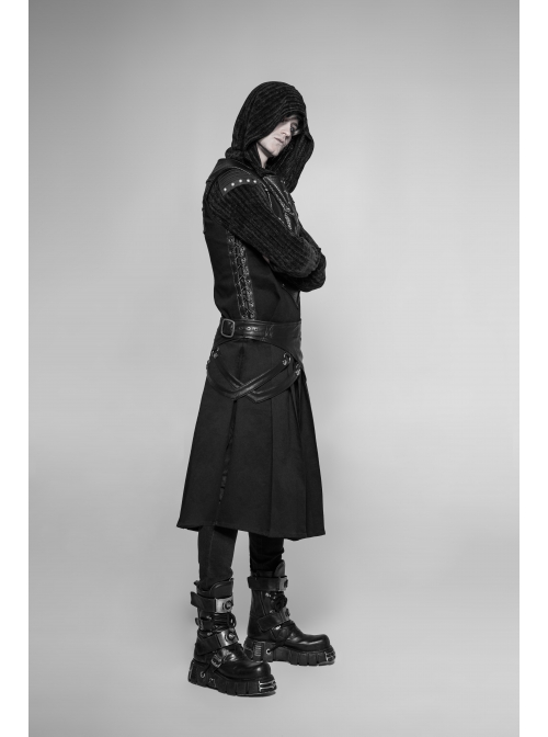 Black Punk Twill Woven Fabric Drawstring Pocket Design Removable Half Skirt