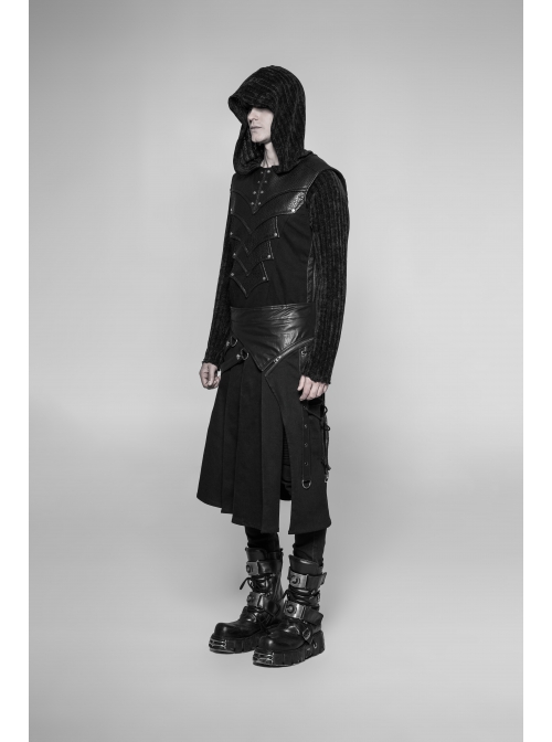 Black Punk Twill Woven Fabric Drawstring Pocket Design Removable Half Skirt