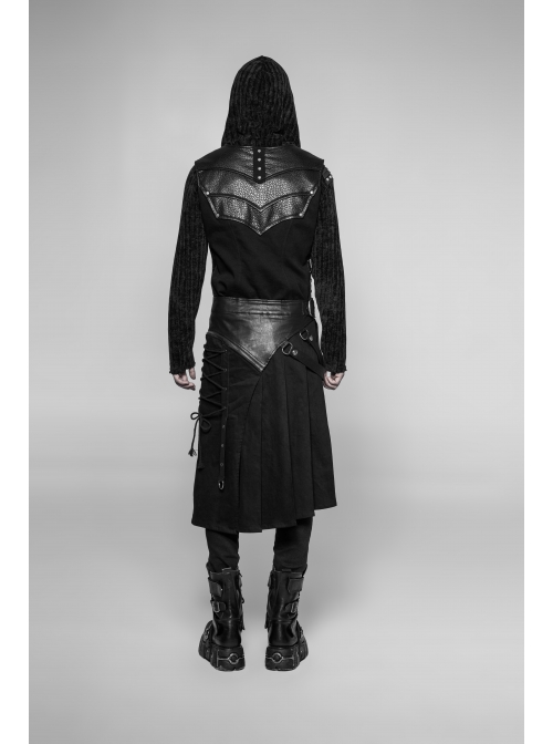 Black Punk Twill Woven Fabric Drawstring Pocket Design Removable Half Skirt