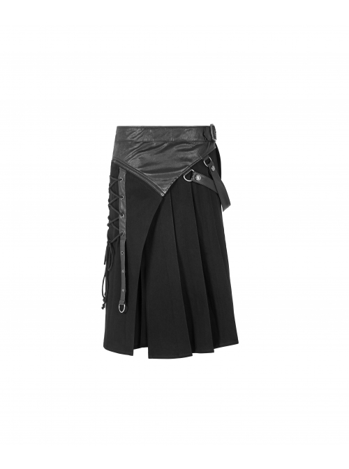 Black Punk Twill Woven Fabric Drawstring Pocket Design Removable Half Skirt