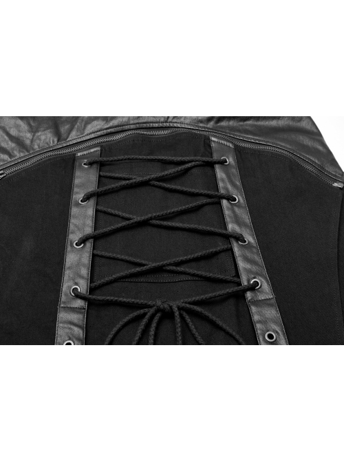 Black Punk Twill Woven Fabric Drawstring Pocket Design Removable Half Skirt